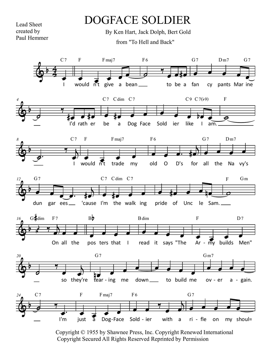 Dogface Soldier Dogface Soldier Piano scores gallery preview page 1