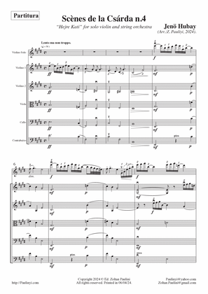 Hubay's Scènes de la Csárda n.4 for solo violin and string orchestra. Arr. by Dr. Zoltan Paulinyi