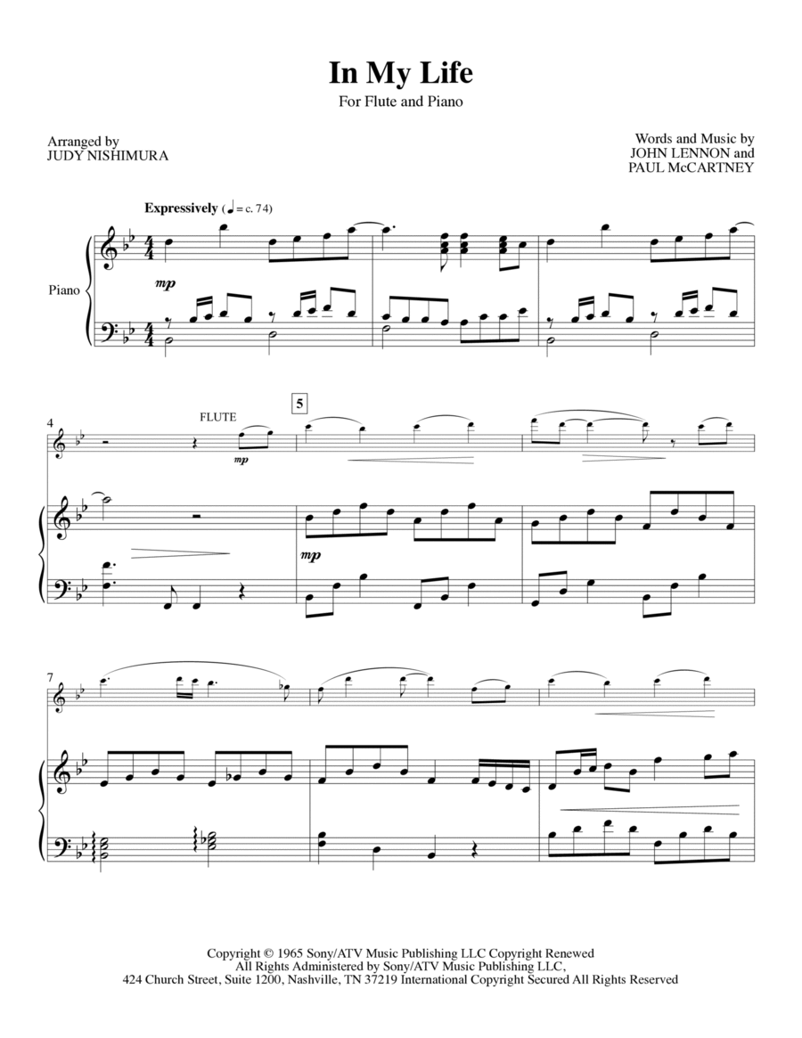 In My Life Flute Solo scores gallery preview page 1