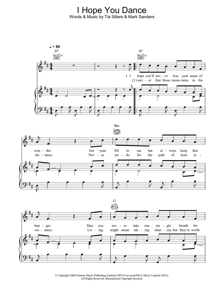 I Hope You Dance I Hope You Dance Piano, Vocal, Guitar scores gallery preview page 1