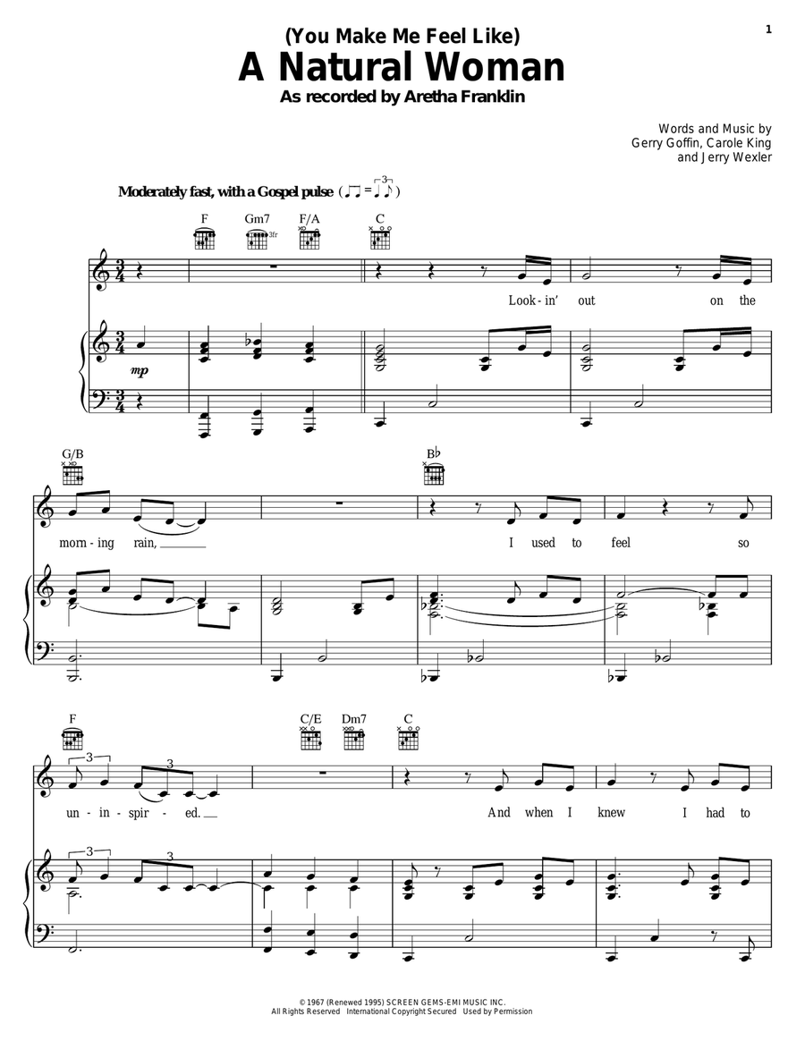 (You Make Me Feel Like) A Natural Woman Piano, Vocal, Guitar scores gallery preview page 1