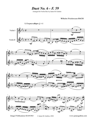 Book cover for WF Bach: Duet No. 6 for Violin Duo