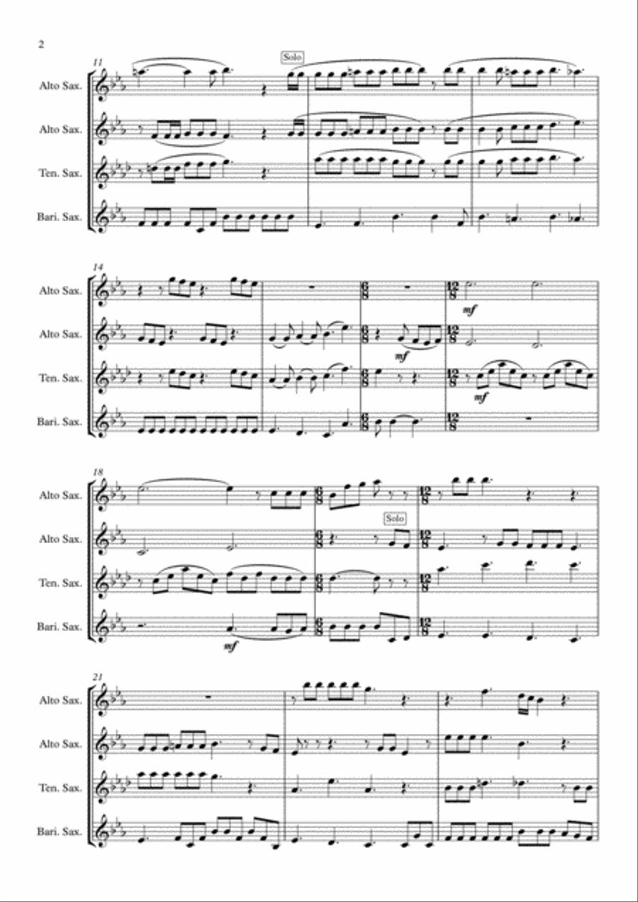 Somebody To Love Saxophone Quartet scores gallery preview page 2