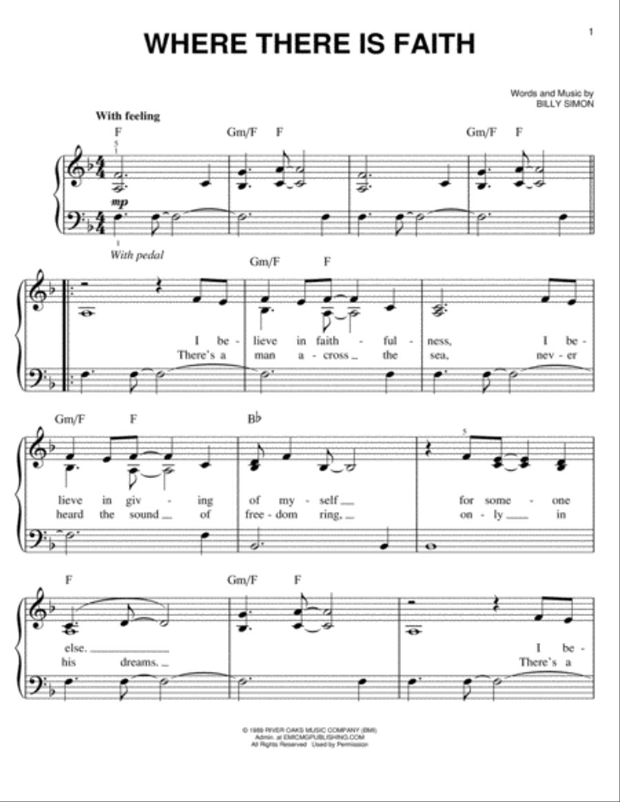Where There Is Faith Easy Piano scores gallery preview page 1