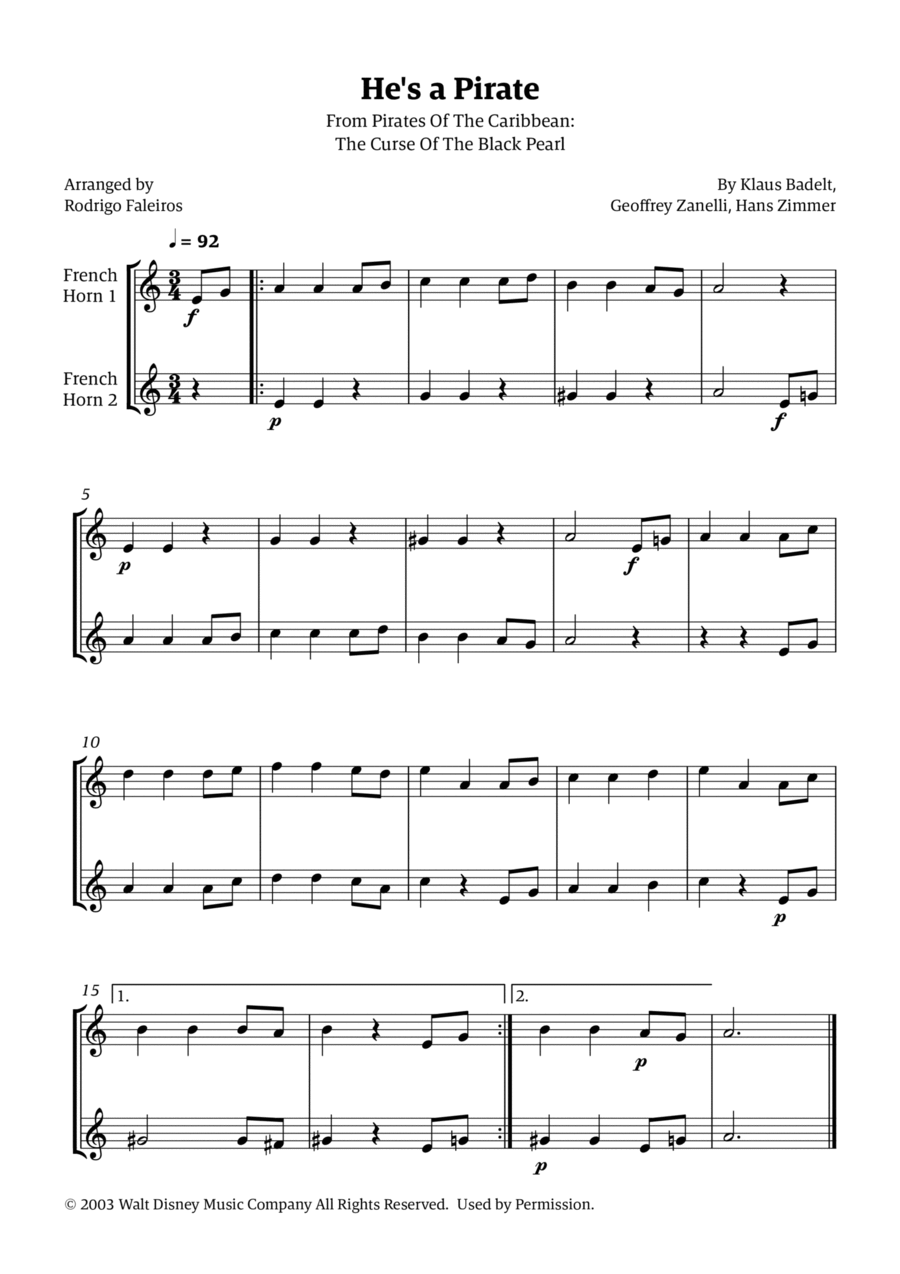 He's A Pirate Brass Duet scores gallery preview page 1