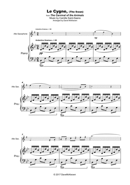 The Swan, (Le Cygne), by Saint-Saens, for Alto Saxophone and Piano