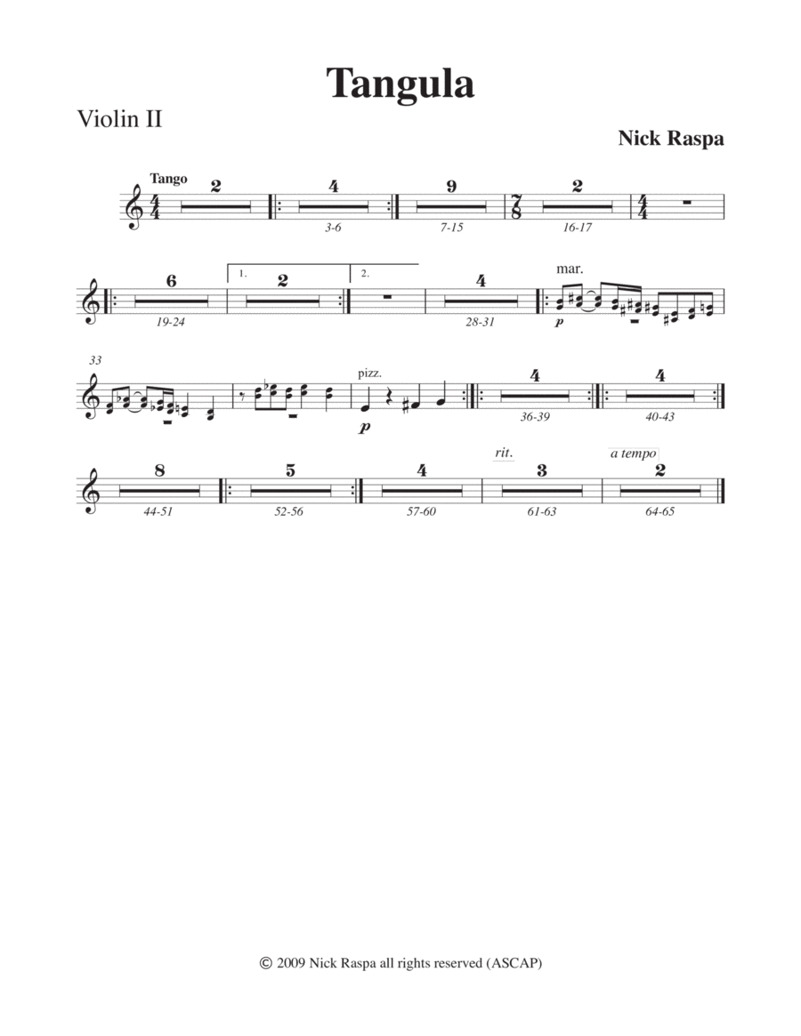 Tangula from Three Dances for Halloween - Violin II part Full Orchestra scores gallery preview page 1