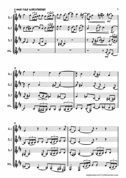 B Minor Fugue by Johann Georg Albrechtsberger for Clarinet Quartet. image number null