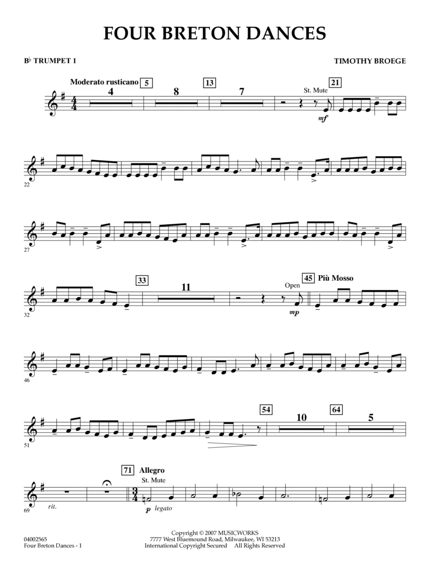 Four Breton Dances - Bb Trumpet 1 B-Flat Trumpet scores gallery preview page 1