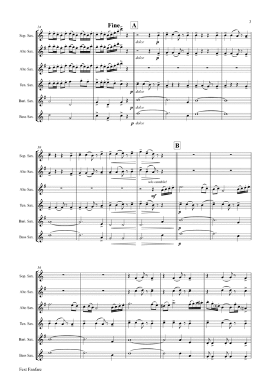 Fest Fanfare - Classical Festive Fanfare - Opener - Saxophone Quartet Saxophone Quartet scores gallery preview page 6