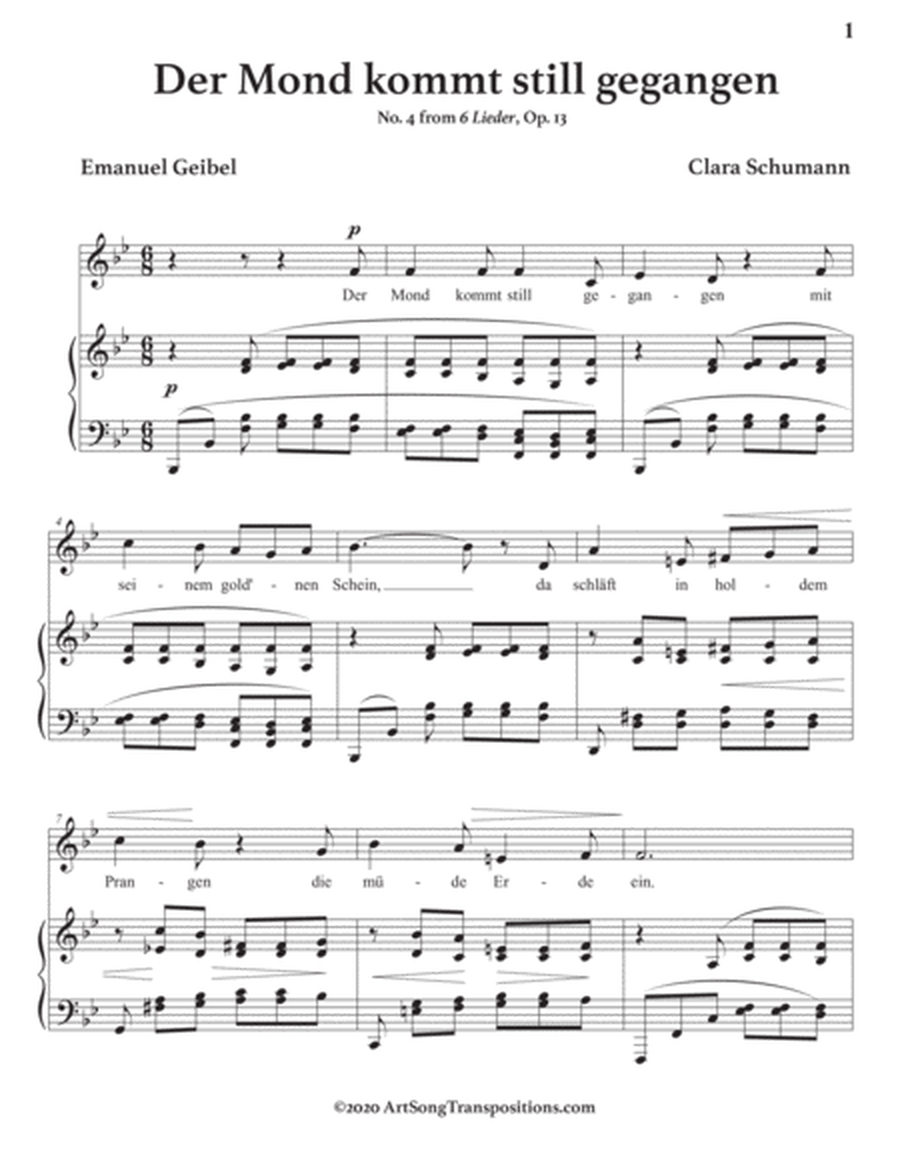 SCHUMANN: Der Mond kommt still gegangen, Op. 13 no. 4 (transposed to B-flat major)