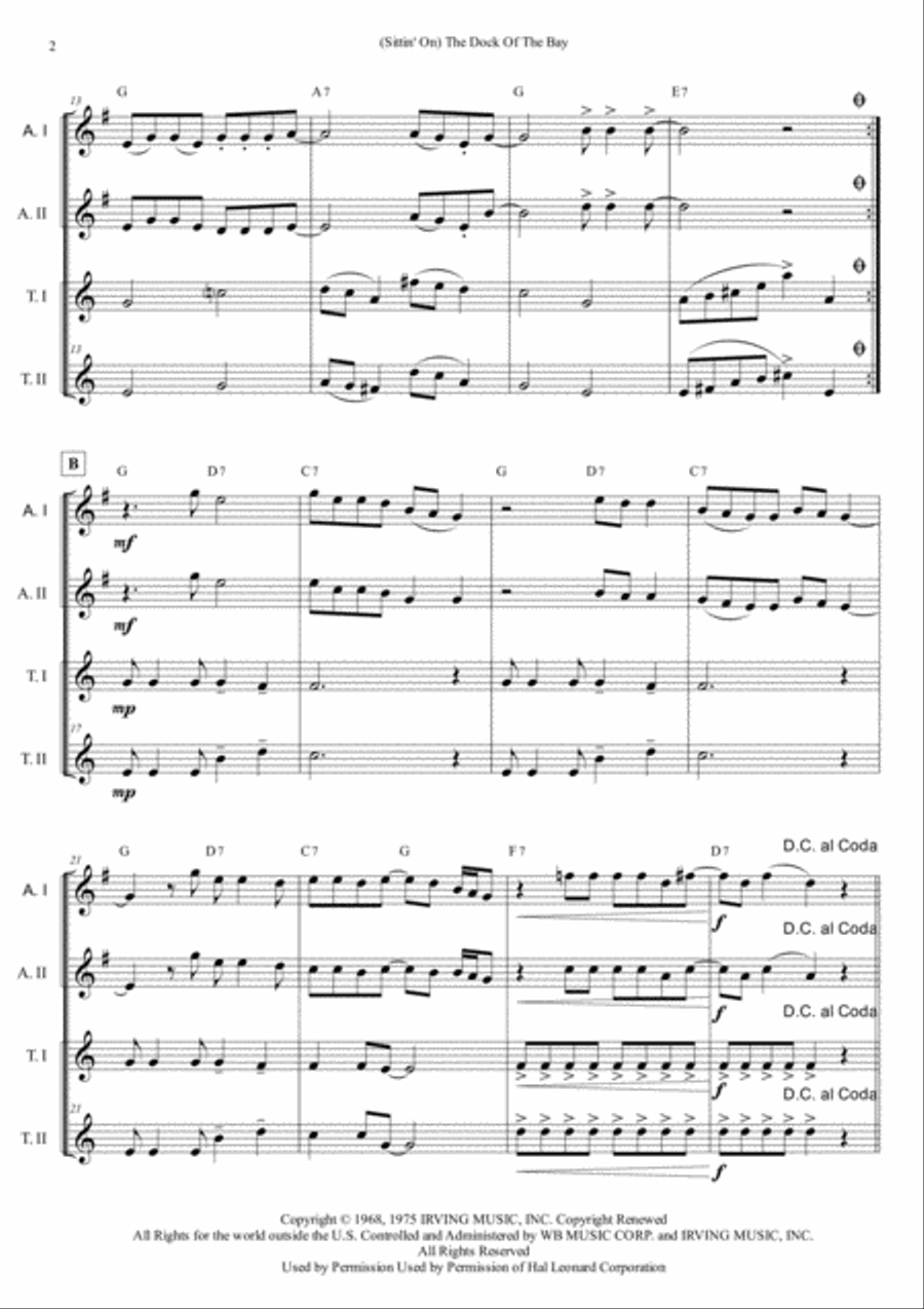 (Sittin' On) The Dock Of The Bay Woodwind Duet scores gallery preview page 2