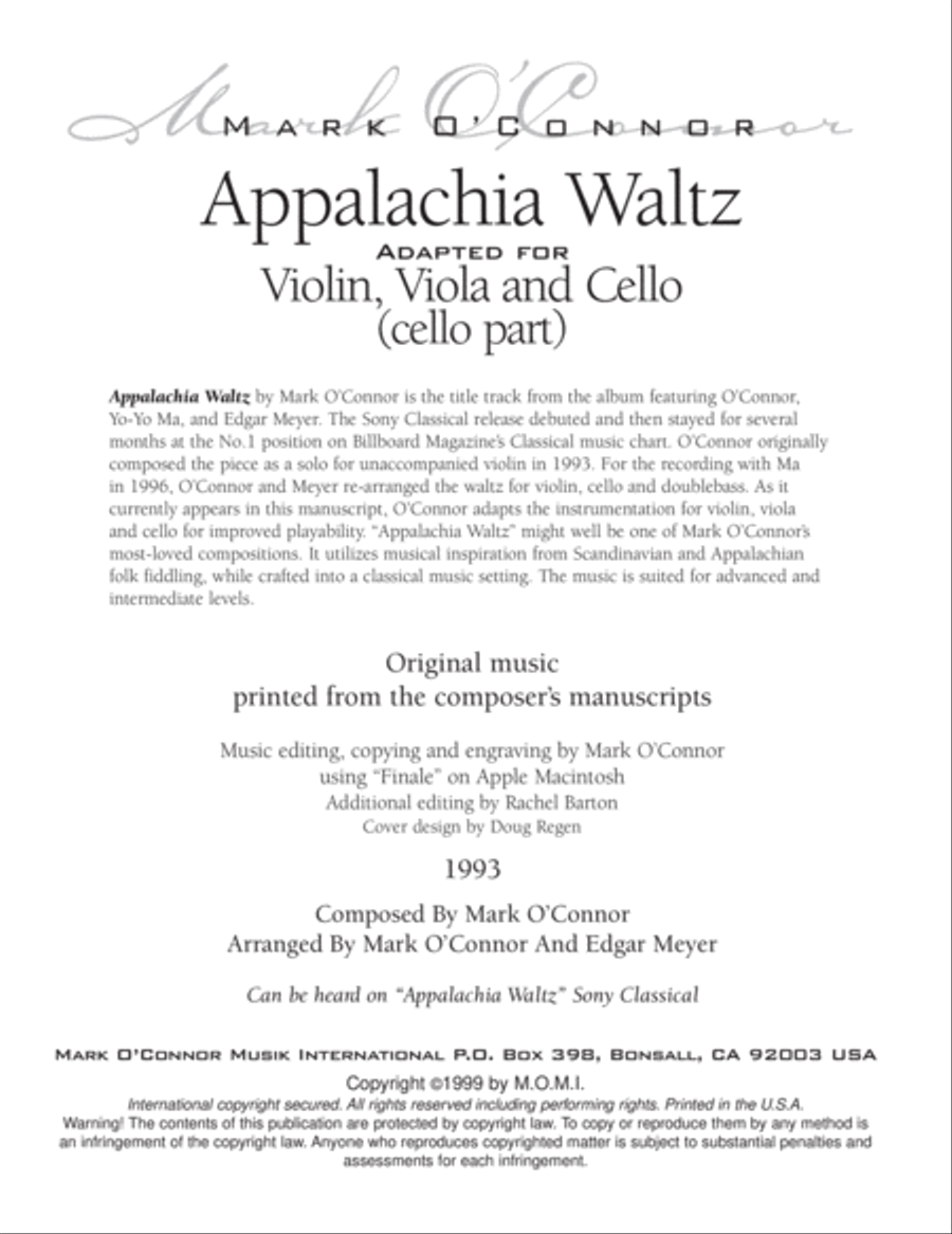 Appalachia Waltz (cello part - vln, vla, cel) String Trio scores gallery preview page 3