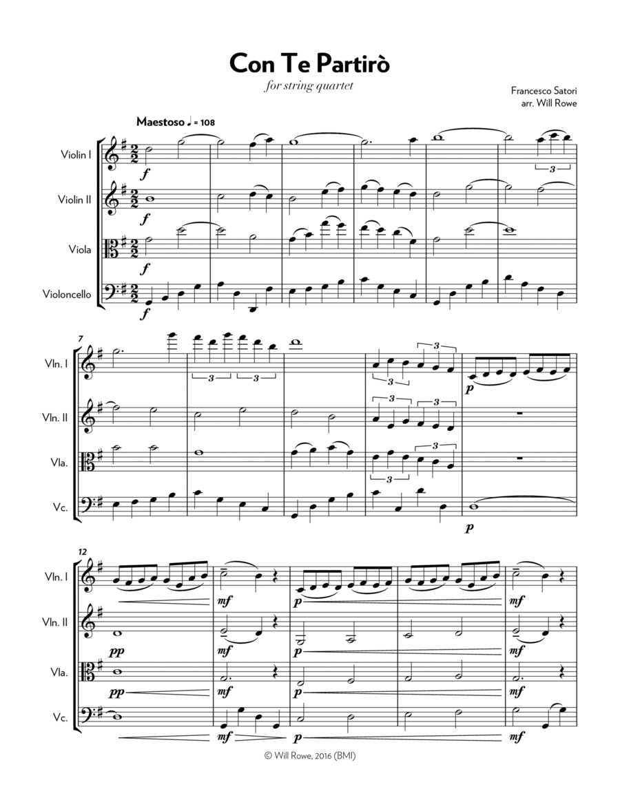 Con Te Partiro (time To Say Goodbye) String Quartet scores gallery preview page 1