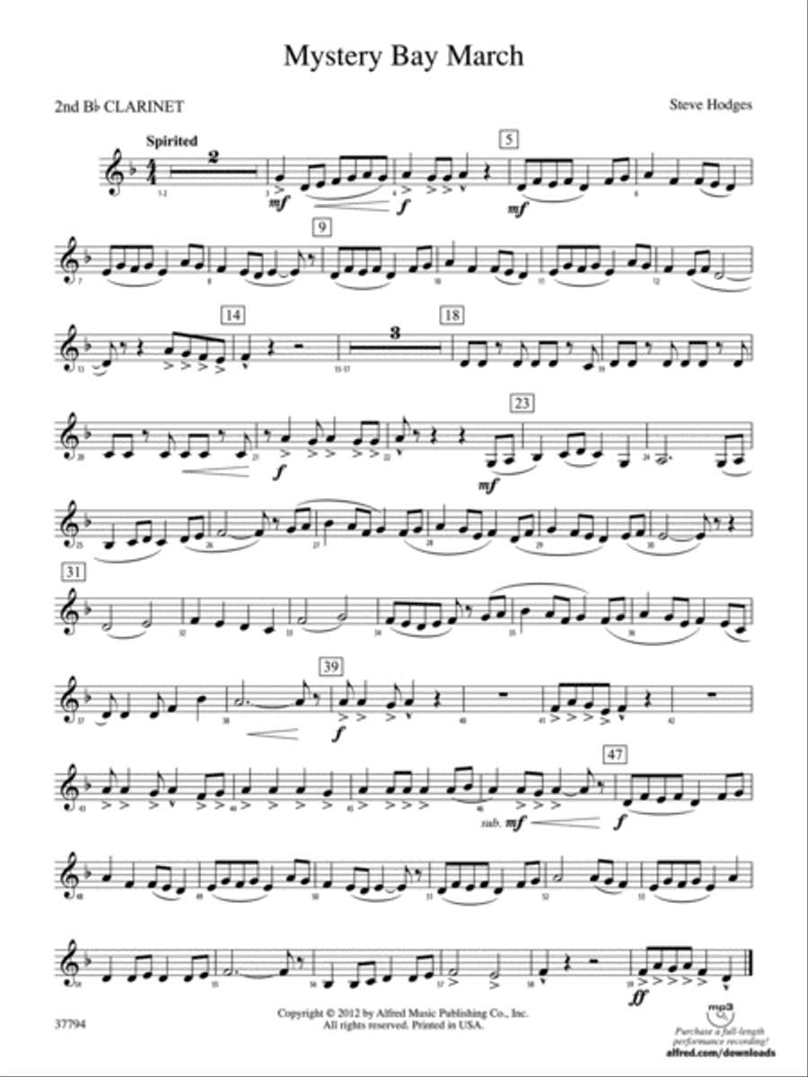 Mystery Bay March: 2nd B-flat Clarinet Concert Band scores gallery preview page 1