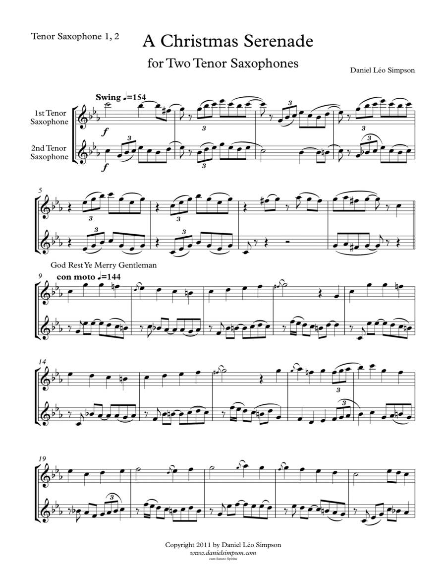Christmas Serenade for 2 Tenor Saxophones Woodwind Duet scores gallery preview page 1