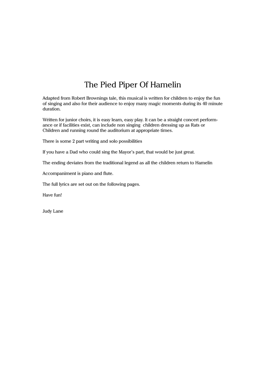 The Pied Piper Of Hamelin - A musical for children adapted from Robert Browning's version of the fam Piano, Vocal scores gallery preview page 3