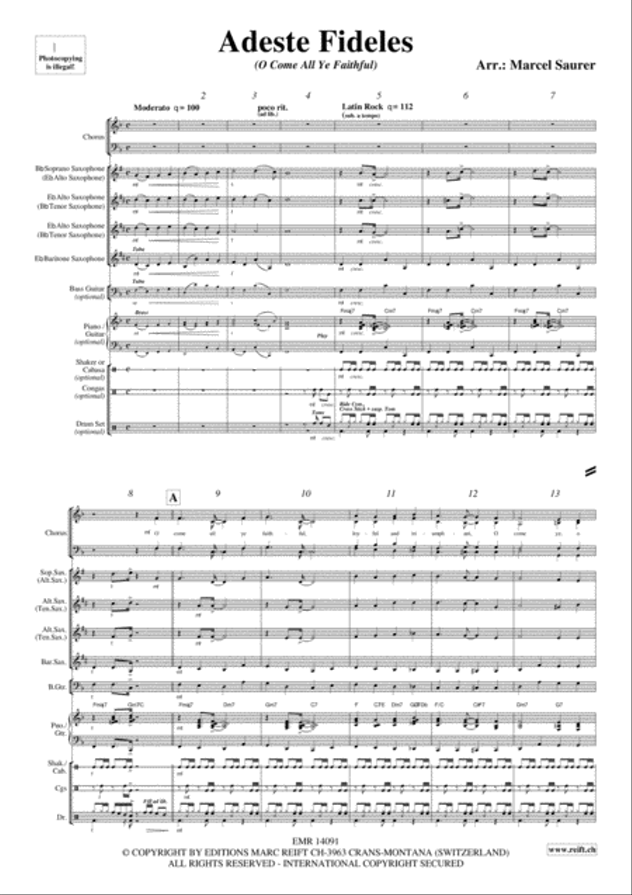Adeste Fideles Saxophone Quartet scores gallery preview page 4
