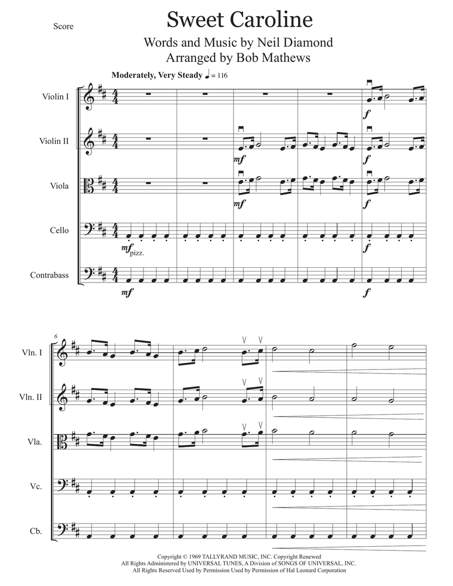 Sweet Caroline String Quartet scores gallery preview page 1