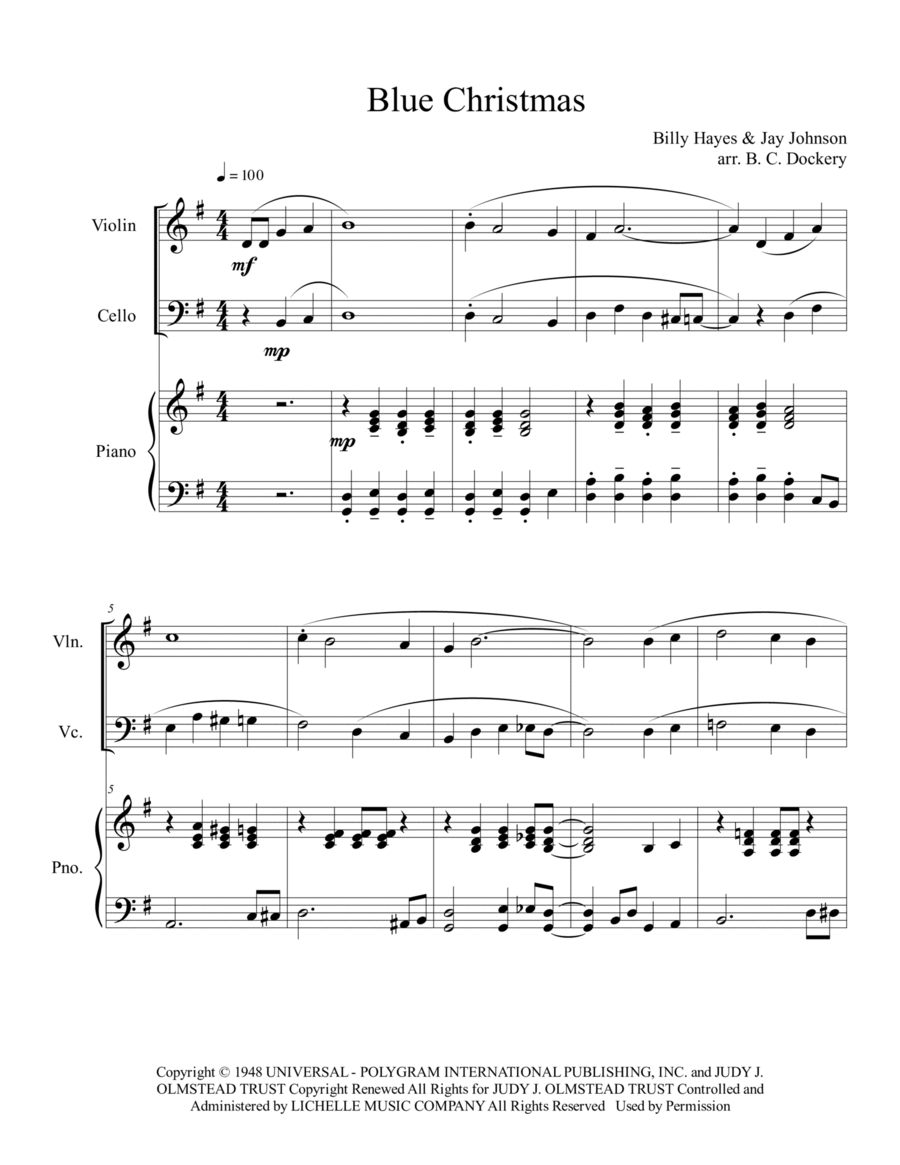 Blue Christmas Piano Trio scores gallery preview page 1
