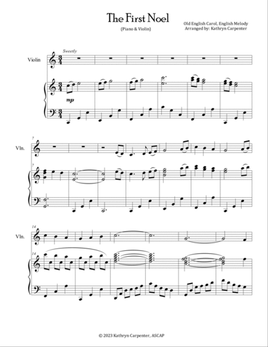 The First Noel (Piano and Violin) Violin Solo scores gallery preview page 2