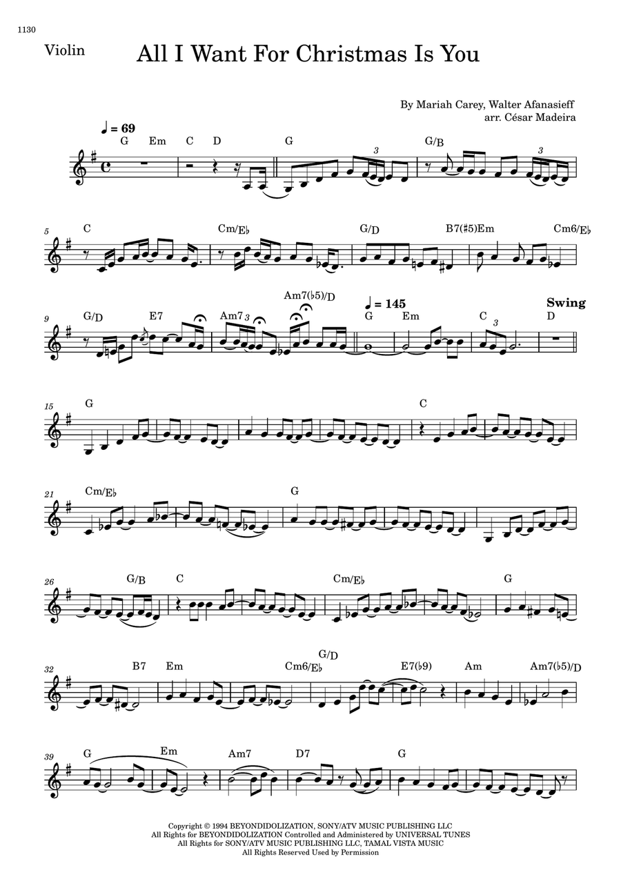 All I Want For Christmas Is You Violin Solo scores gallery preview page 1