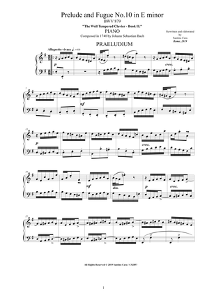 Book cover for Bach - Prelude and Fugue No.10 in E minor BWV 879 for Piano
