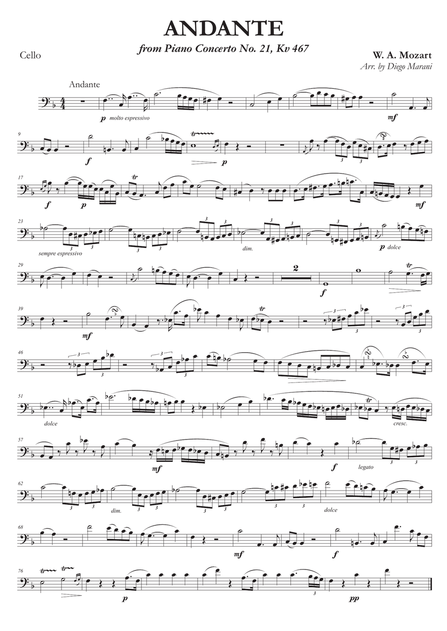 Andante from Concerto No. 21 for Cello and Piano Piano scores gallery preview page 1
