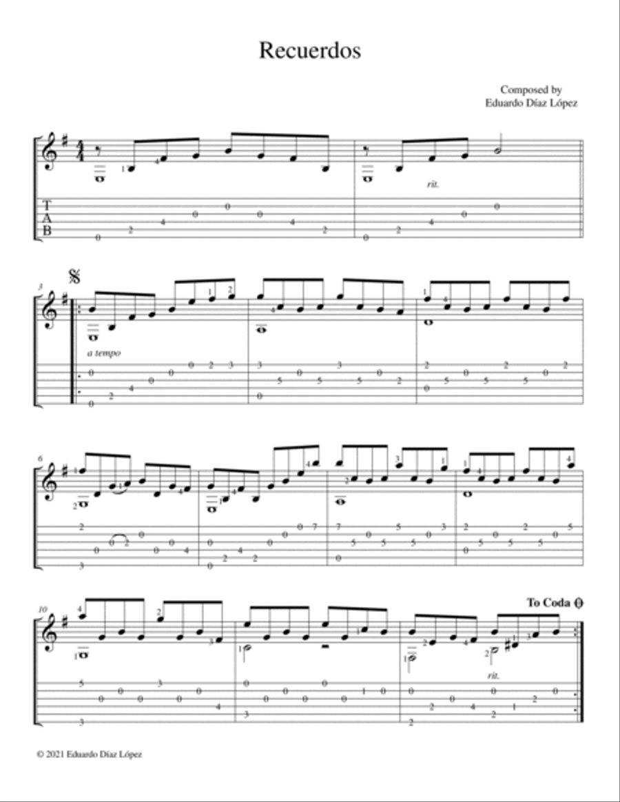 Recuerdos Guitar Tablature scores gallery preview page 2