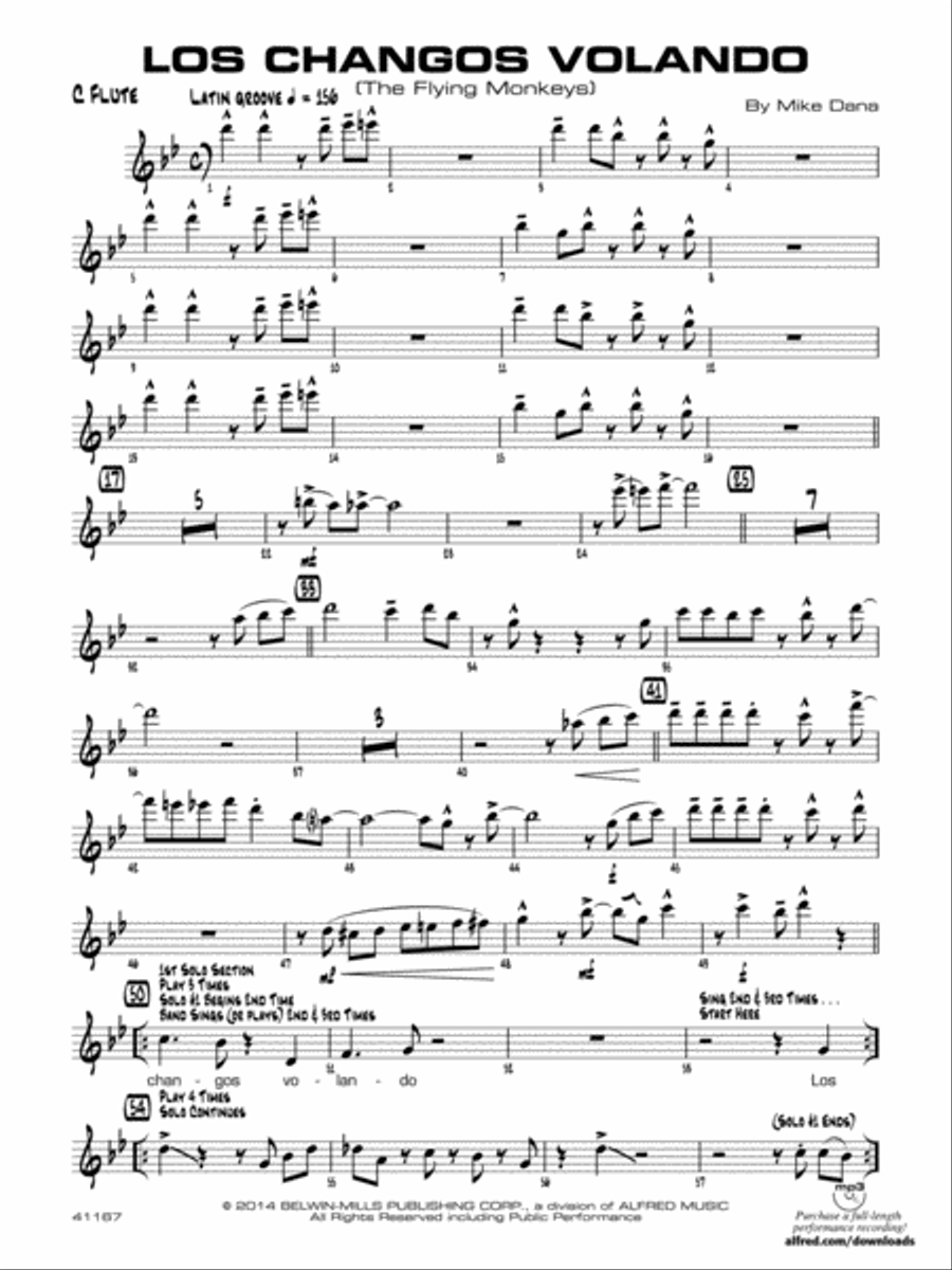 Los changos volando: Flute Jazz Ensemble scores gallery preview page 1