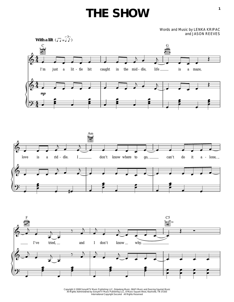 The Show Piano, Vocal, Guitar scores gallery preview page 1