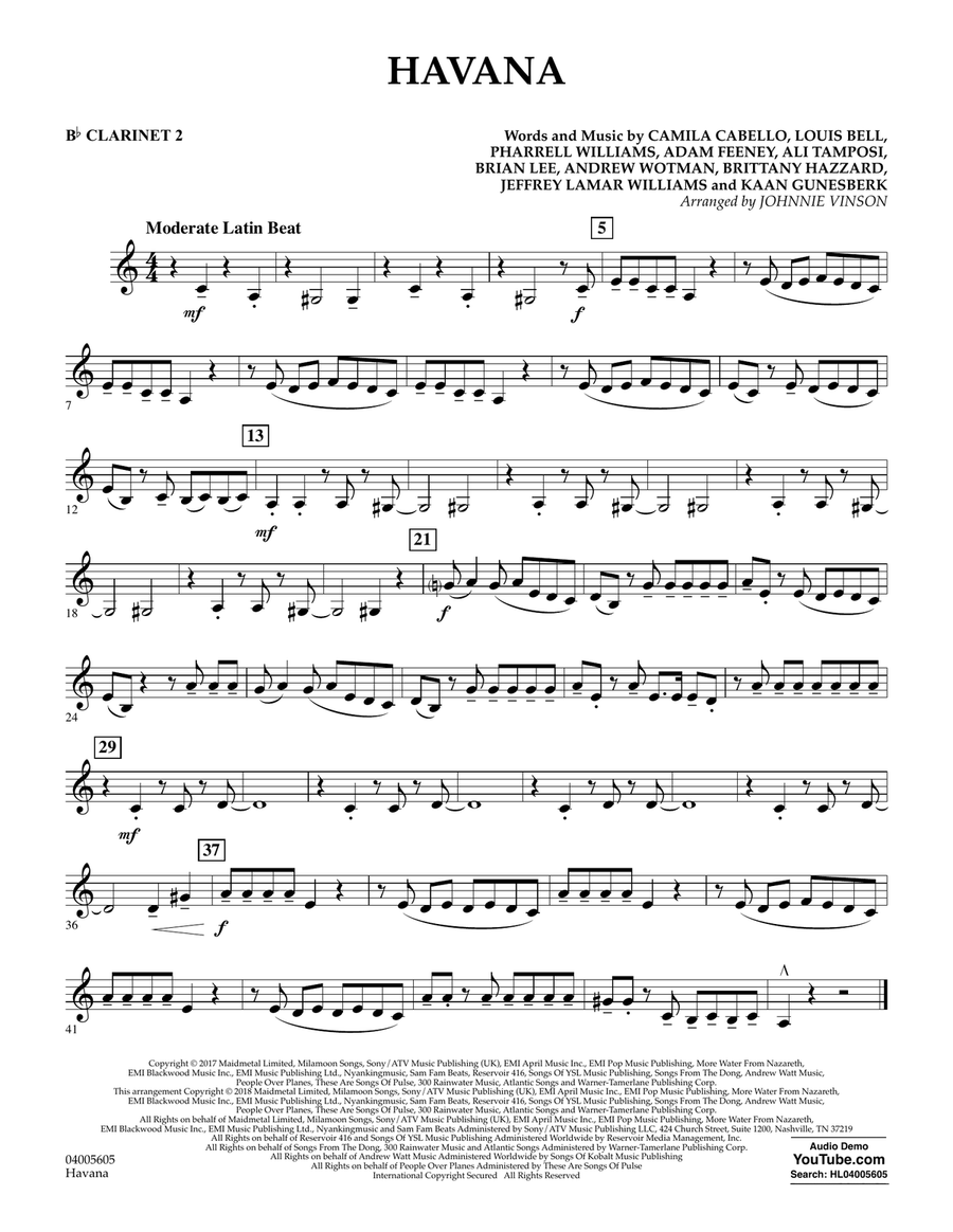 Havana - Bb Clarinet 2 Concert Band scores gallery preview page 1