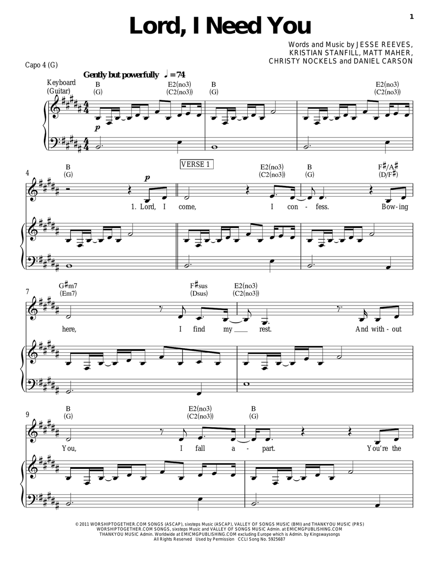 Lord, I Need You Guitar scores gallery preview page 1