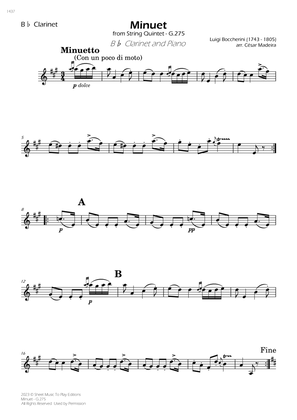 Minuet Op.11 No.5 - Bb Clarinet and Piano (Individual Parts)
