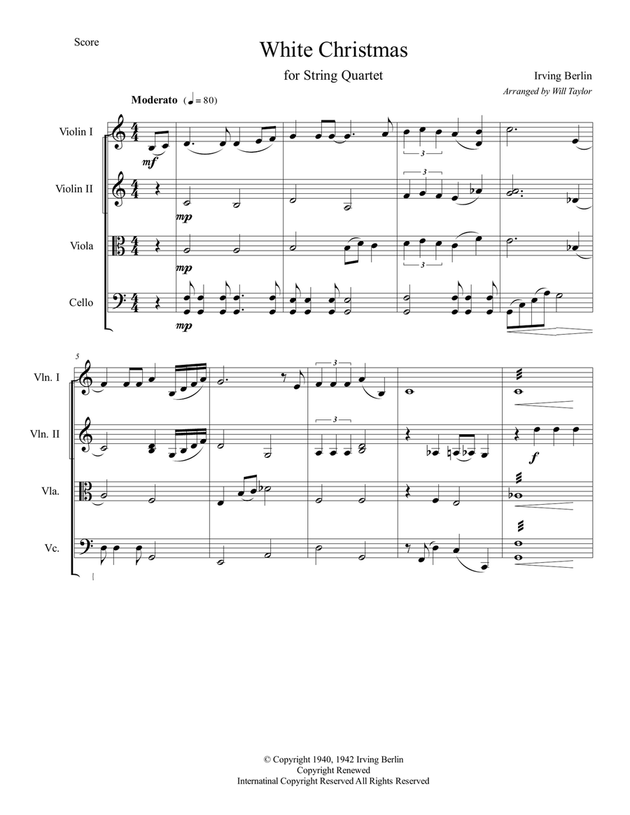 White Christmas String Quartet scores gallery preview page 1
