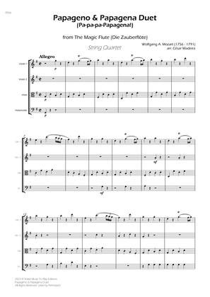 Papageno and Papagena Duet - String Quartet (Full Score) - Score Only