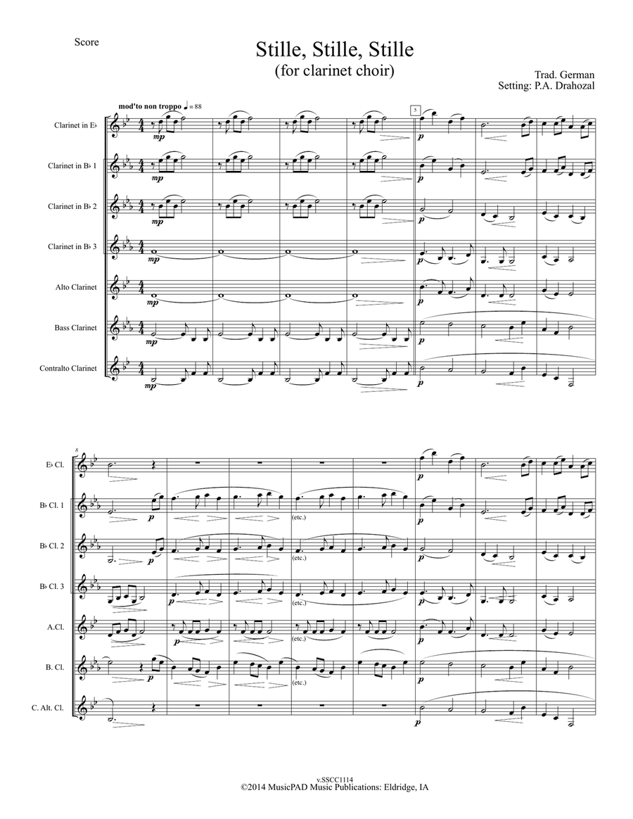 Stille, Stille, Stille (Still, Still, Still) -Traditional German Christmas Carol (set for clarinet c Woodwind Ensemble scores gallery preview page 1