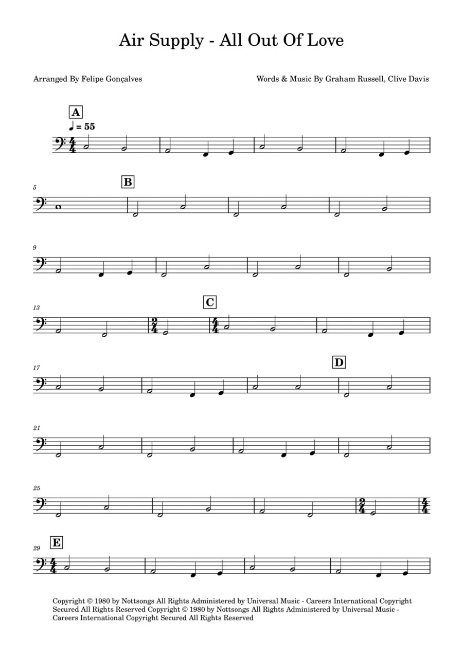 All Out Of Love Bass Guitar scores gallery preview page 1