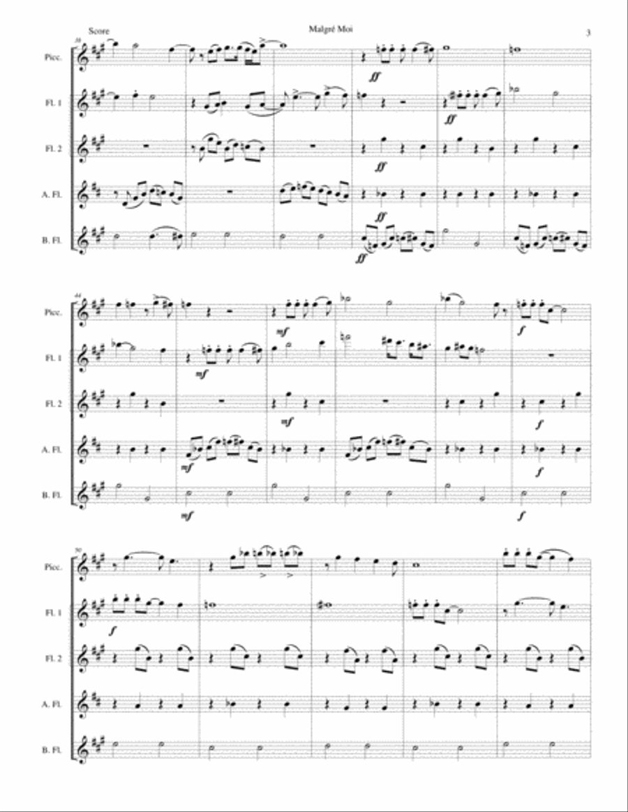 Malgré Moi for flute quintet (with piccolo) Piccolo scores gallery preview page 3