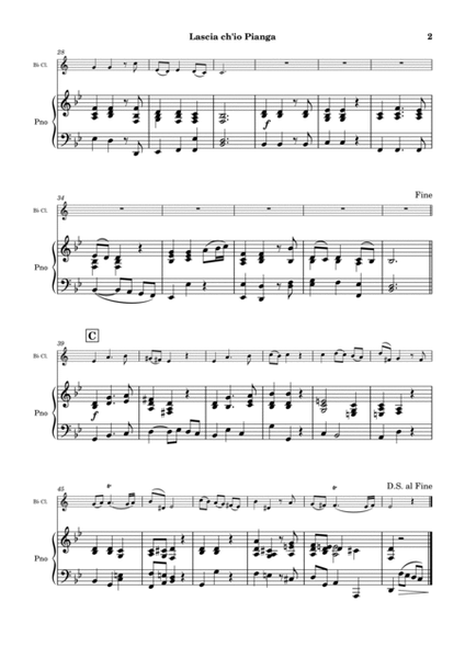 Lascia Ch'io Pianga - Bb Clarinet and Piano (Full Score and Parts) image number null