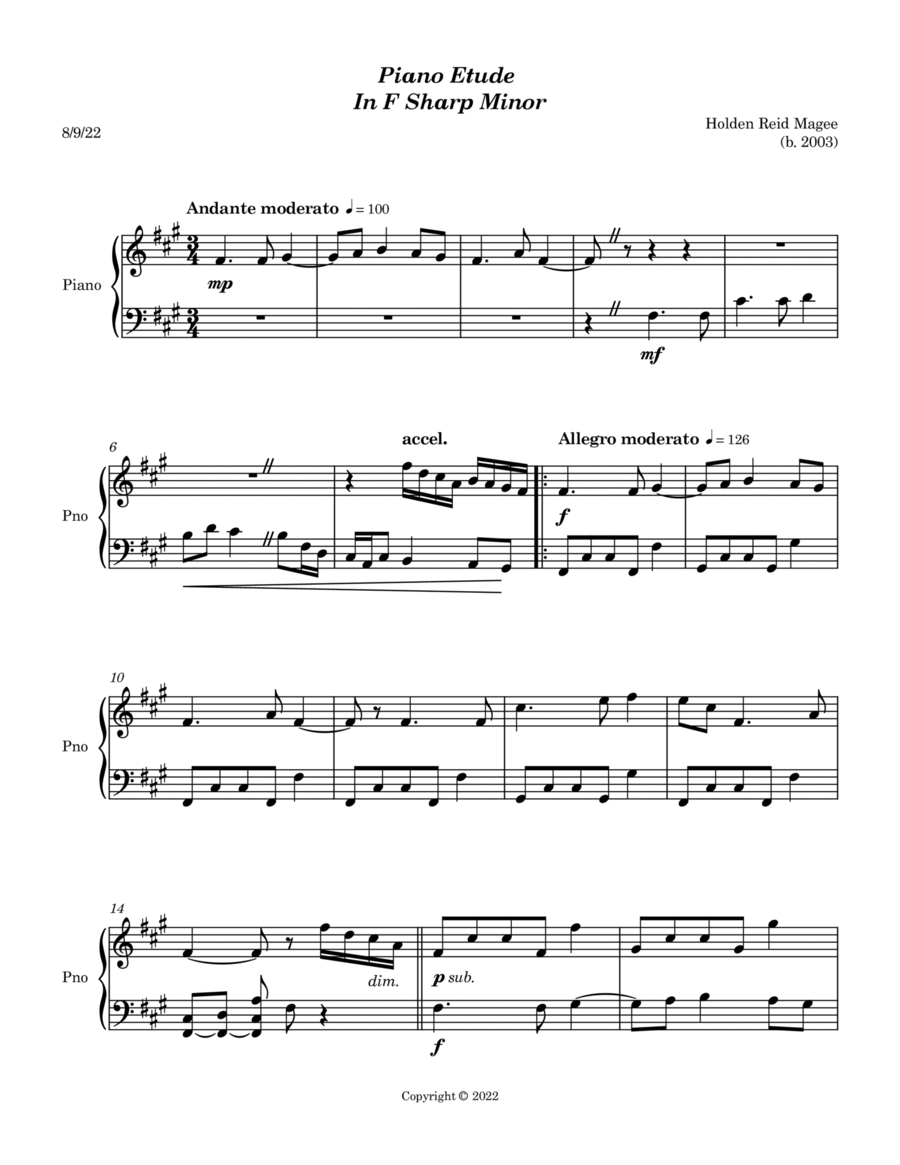 Piano Etude in F♯ Minor Piano Method scores gallery preview page 1
