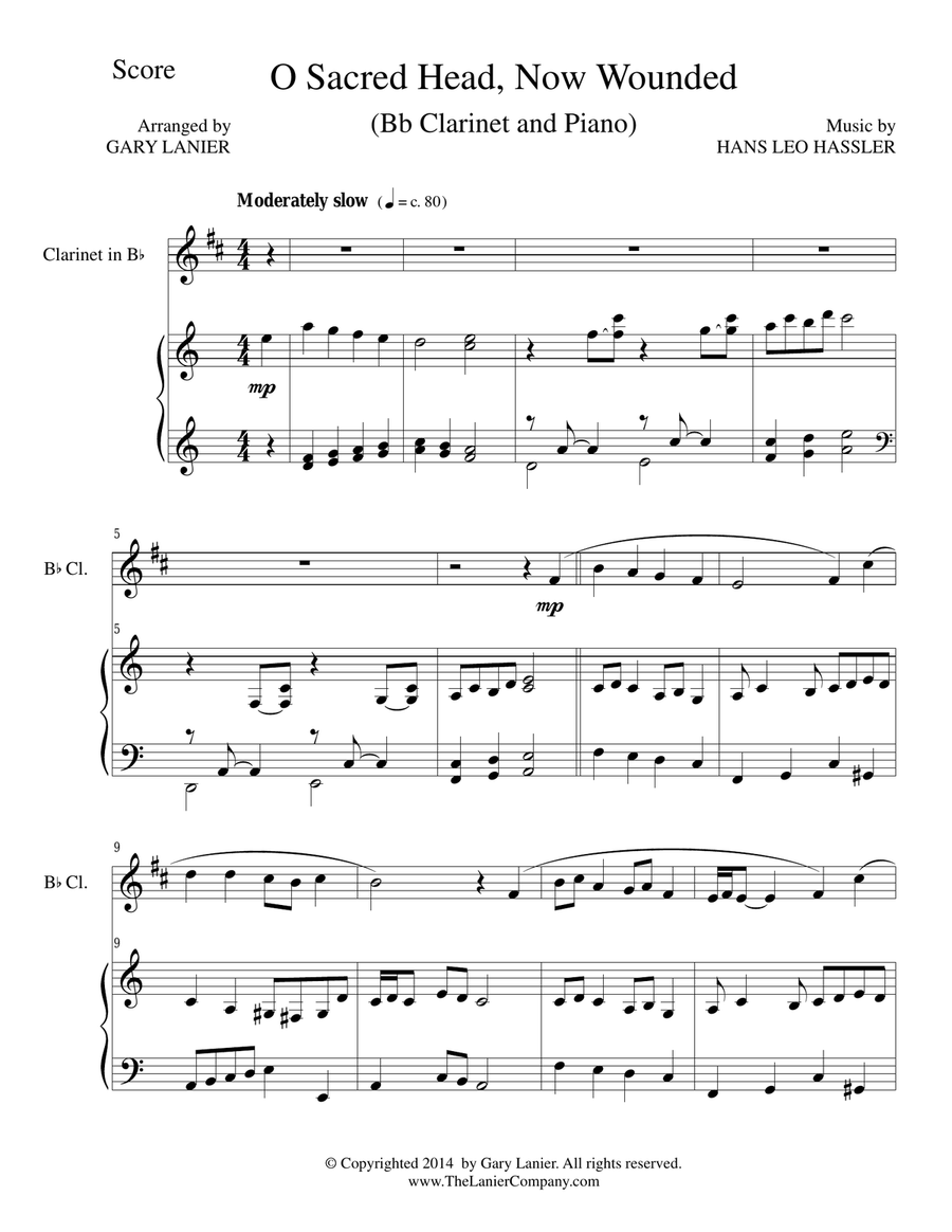 O SACRED HEAD, NOW WOUNDED (Bb Clarinet/Piano and Clarinet Part) B-Flat Clarinet scores gallery preview page 1