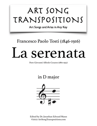 Book cover for TOSTI: La serenata (transposed to D major)