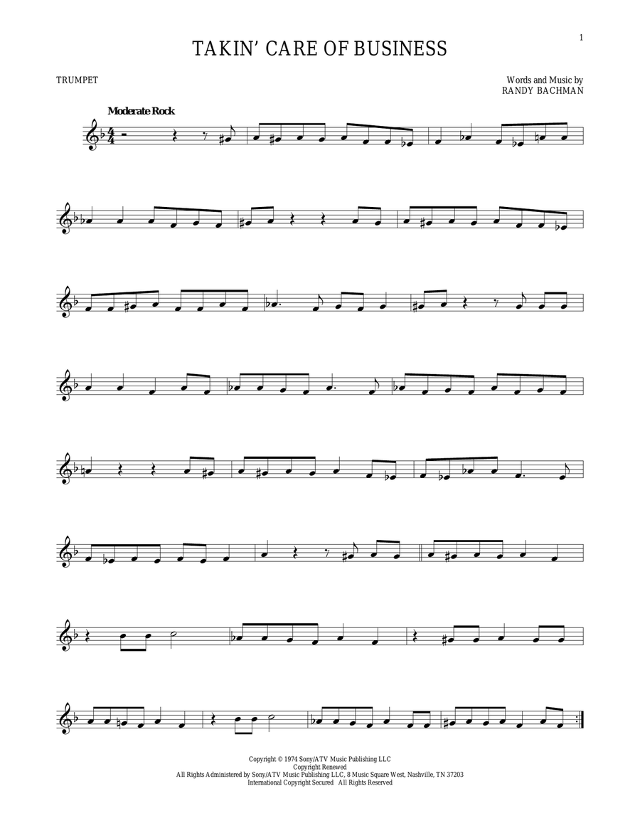 Takin' Care Of Business Takin' Care Of Business Trumpet Solo scores gallery preview page 1