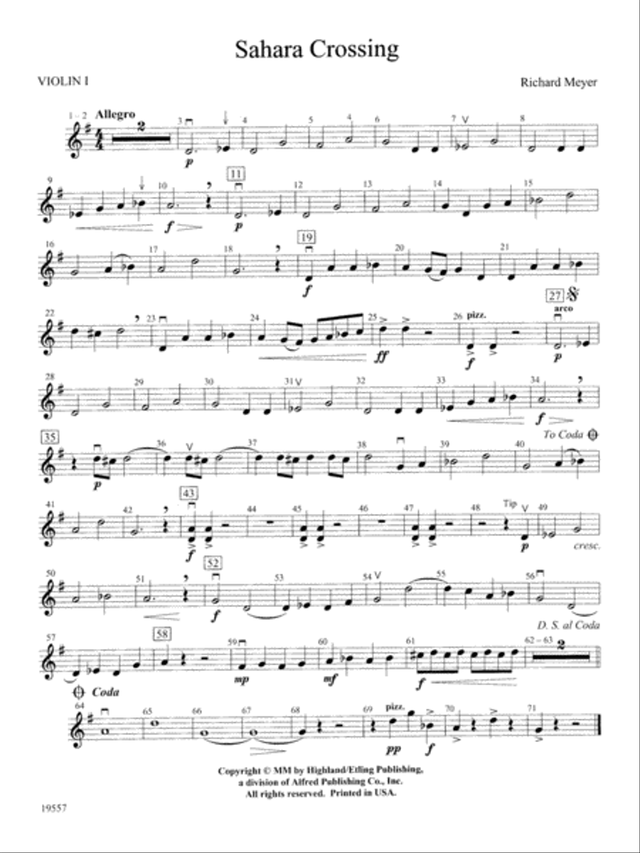 Sahara Crossing: 1st Violin String Orchestra scores gallery preview page 1