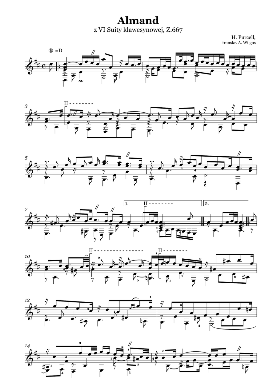 Henry Purcell - Prelude & Almand (Z. 667), Prelude & Sarabande (Z. 666), transcr. for guitar Classical Guitar scores gallery preview page 2