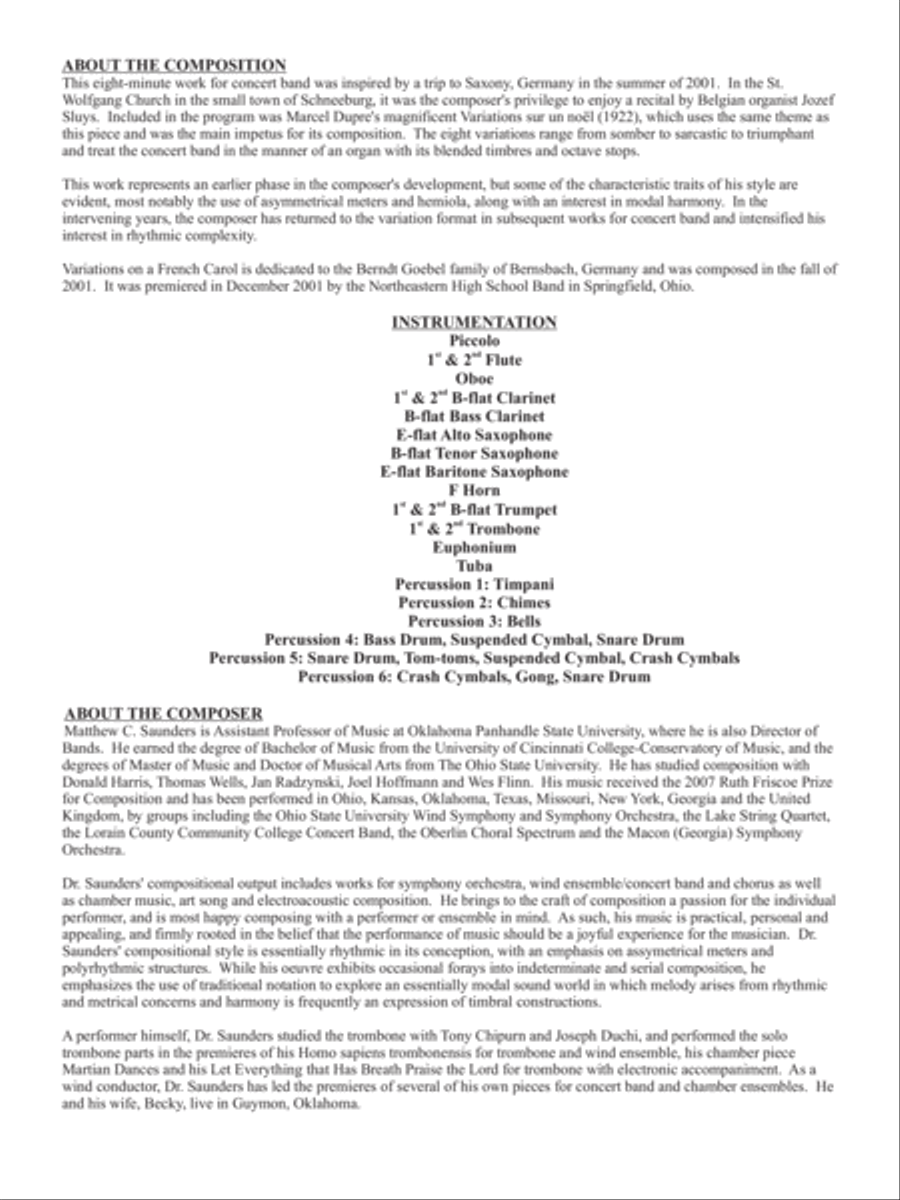 Variations on a French Carol Concert Band scores gallery preview page 2