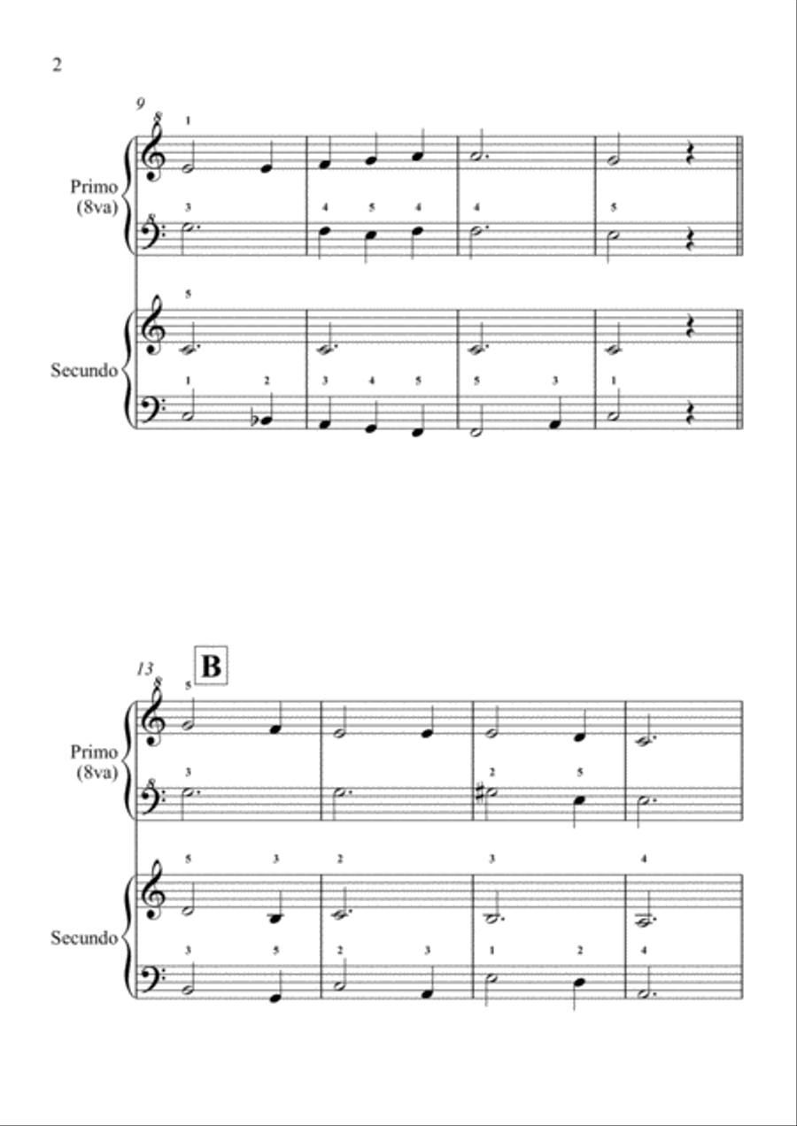 Sah ein Knab ein Roeslein stehn - German Folk Song - Piano Duet (4 Hands) Easy Piano scores gallery preview page 2