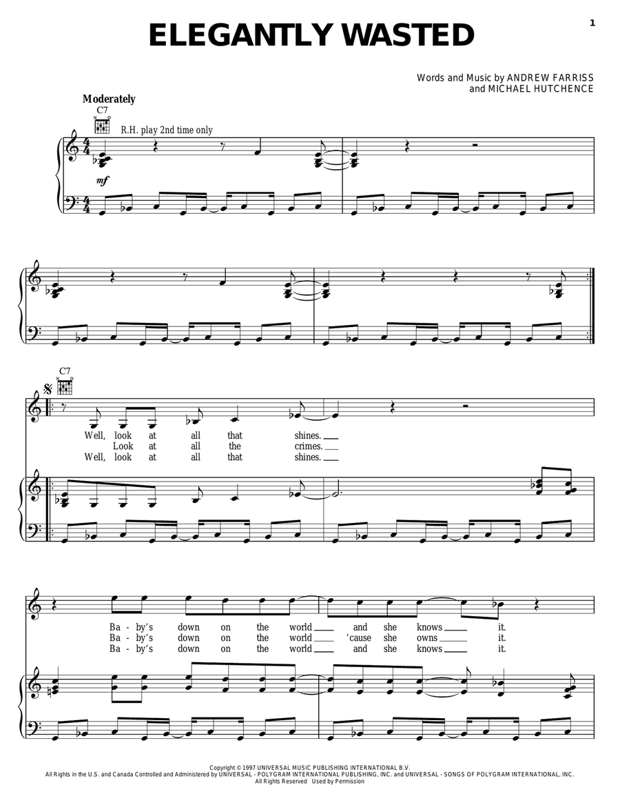 Elegantly Wasted Piano, Vocal, Guitar scores gallery preview page 1