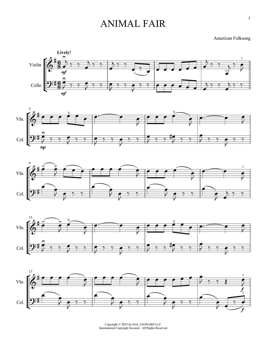 Animal Fair (arr. Michelle Hynson) String Duet scores gallery preview page 1